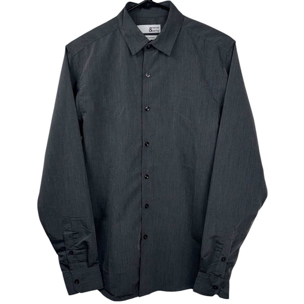 Mercer & Spring Mens Size Small Dress Shirt Button Up Long Sleeve Gray New